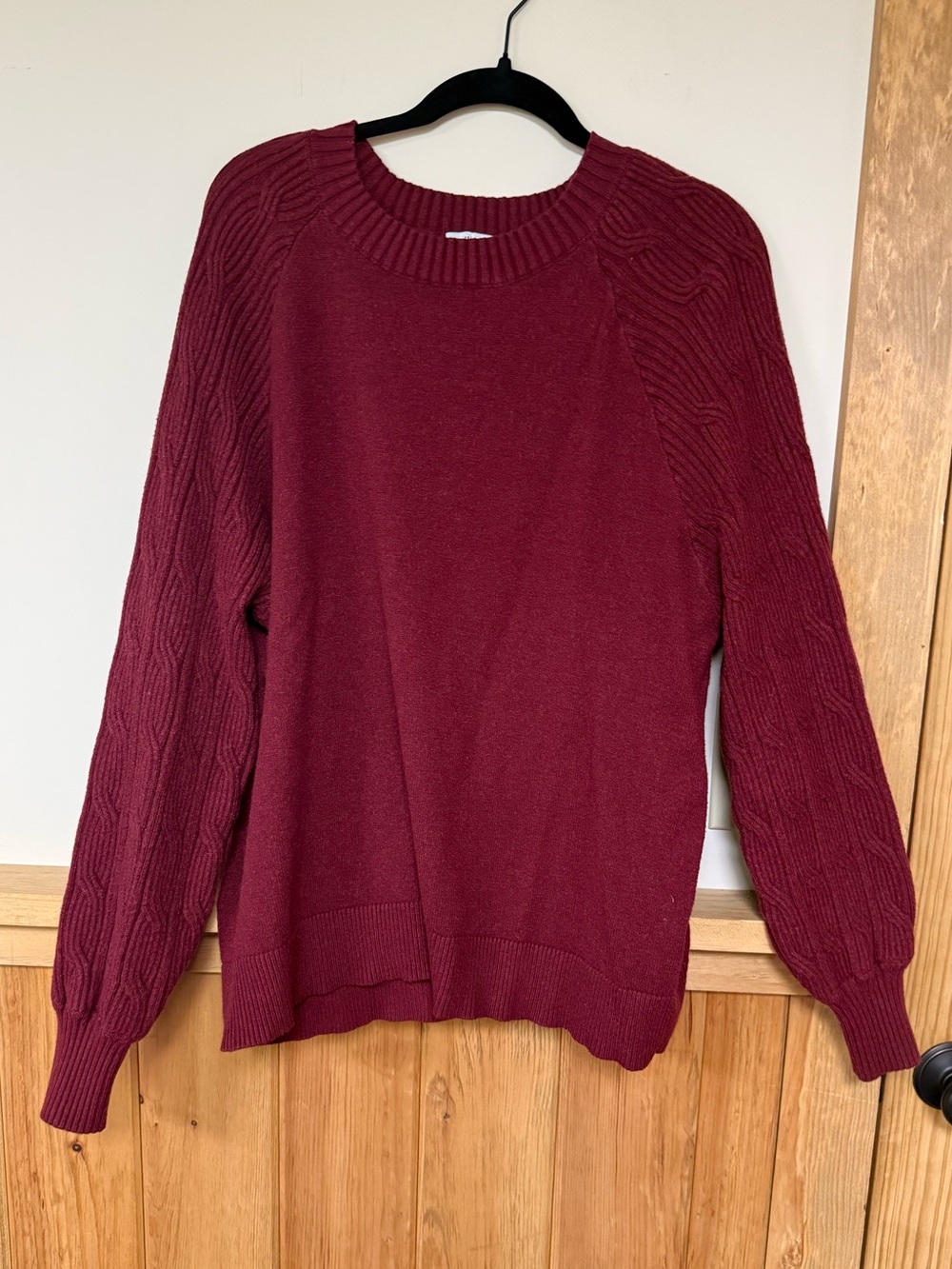 Women's Ribbed Cable Sleeve Crewneck Sweater